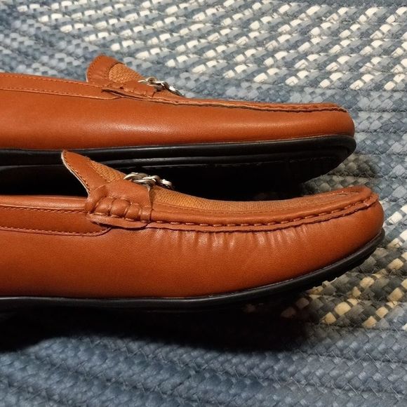 Stacy Adams CYGNET MOC TOE BIT Tan leather mens 10 dress shoe loafer hand stitch - Picture 9 of 16
